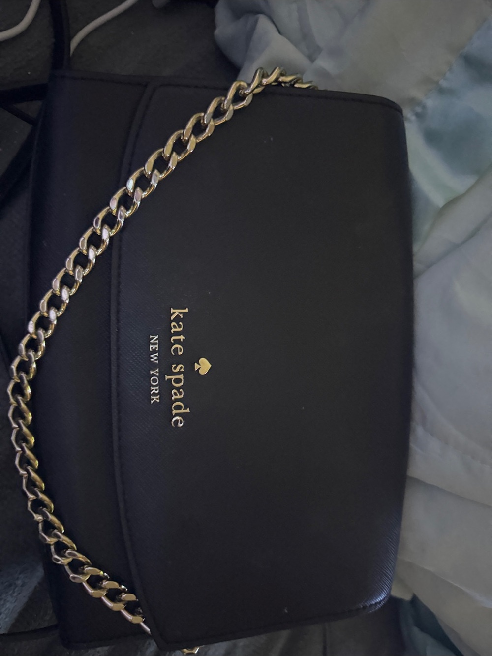 kate spade Black Leather Crossbody with Gold Chain Strap